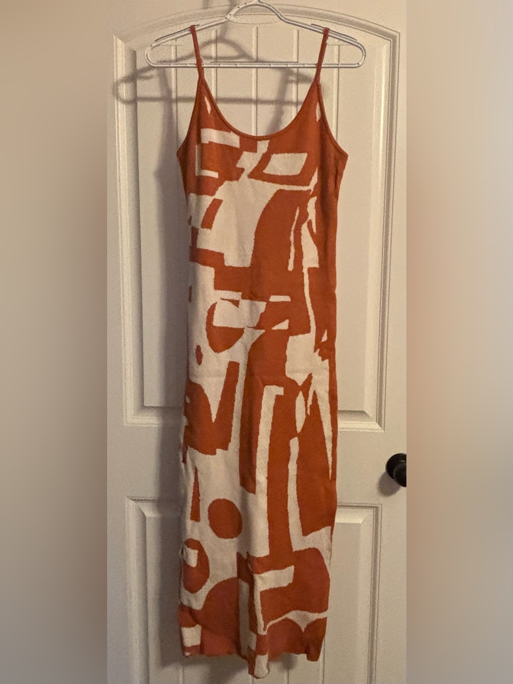 Sleeveless Rust and Cream Abstract Print Dress